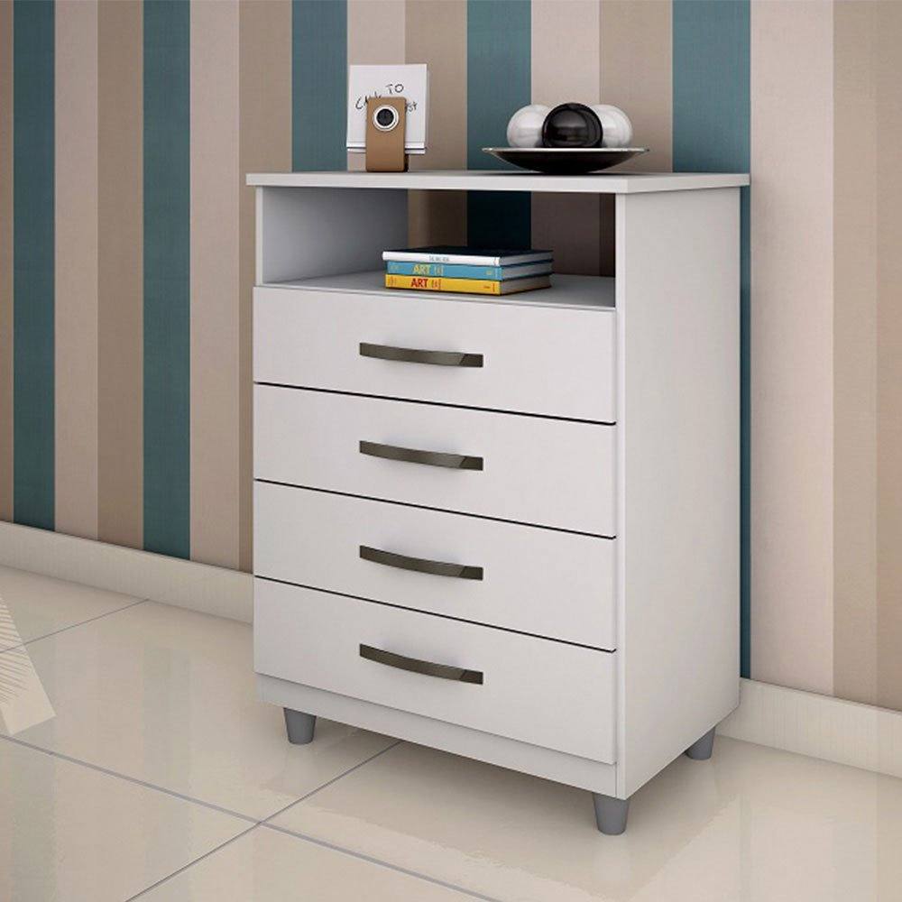 Cômoda com 04 Gavetas e 01 Nicho Paris Branco